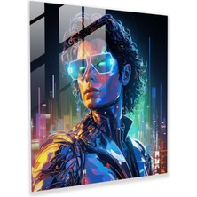 Michael Jackson Hologramlı Cam Baskı - Micheal Jackson, Michael Jackson, Cam Baskı, Neon Vurgular, 30X30
