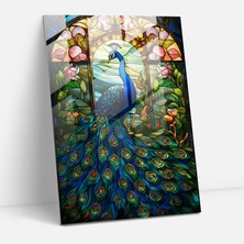 Painted Anarchy Vitray Baskı - Görkemli Tavus Kuşu Cam Duvar Sanatı - Gerçekçi Cam Heykel, Renkli, Cam Sanatı, Zarif, 30X45