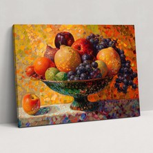 Painted Anarchy Meyve Kasesi Natürmort Pointilizm Kanvas Tablo - Pointilizm, Duvar Dekorasyonu, Duvar Sanatı, Ev Dekorasyonu, 50X30
