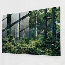 Painted Anarchy Pointillism Cam Duvar Sanatı Yemyeşil Orman Yaprakları - Pointilizm, Cam Sanatı, Cam Baskı, Duvar Dekorasyonu, 45X30