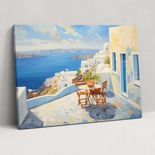 Painted Anarchy Santorini Duvar Sanatı - Empresyonist Yağlıboya Tablo - Santorini, Sakin Çatı Görünümü, Oia Köyü, Duvar Dekorasyonu, 50X30