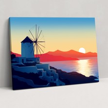 Painted Anarchy Santorini Kanvas Tablo - Minimalist Duvar Tablosu - Santorini, Santorini Yel Değirmeni, Santorini, Ev Dekorasyonu, 50X30