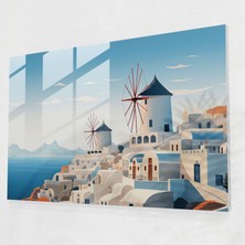 Painted Anarchy Santorini Duvar Dekorasyonu - Minimalist Yel Değirmenleri - Santorini, Yel Değirmenleri, Santorini, Ev Dekorasyonu, 45X30