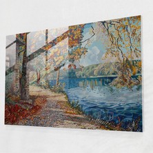 Painted Anarchy Pointilizm Cam Baskı: Sakin Göl Kenarı Manzarası - Pointilizm, Cam Sanatı, Manzara, Duvar Dekorasyonu, 45X30