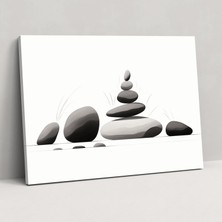Painted Anarchy Zen Rock Garden Duvar Sanatı - Zen Bahçesi, Dikkatle Düzenlenmiş Taşlar, Siyah Beyaz Illüstrasyon, Minimalist, 50X30