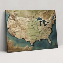 Painted Anarchy Yüksek Kaliteli Amerika Birleşik Devletleri Haritası Kanvas Tablo - Amerika Birleşik Devletleri Haritası, Coğrafi Özellikler, Duvar Dekorasyonu, Duvar Sanatı, 50X30