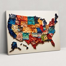 Painted Anarchy Renkli Amerika Birleşik Devletleri Haritası Kanvas Tablo - Amerika Birleşik Devletleri Haritası, Ev Dekorasyonu, Kanvas Tablo, Amerika Birleşik Devletleri Haritası, 50X30