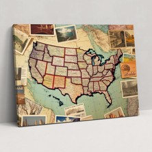 Painted Anarchy Amerika Birleşik Devletleri Haritası Duvar Tablosu - Amerika Birleşik Devletleri Haritası, Duvar Dekorasyonu, Kanvas Tablo, Amerika Birleşik Devletleri Haritası, 50X30
