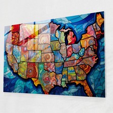 Painted Anarchy Amerika Birleşik Devletleri Haritası Cam Baskı - Amerika Birleşik Devletleri Haritası, Renkli, Cam Duvar Sanatı, Amerika Birleşik Devletleri Haritası, 45X30