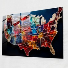 Painted Anarchy Amerika Birleşik Devletleri Stilize Cam Sanatı - Amerika Birleşik Devletleri Haritası, Cam Duvar Sanatı, Cam Sanatı, Çağdaş Twist, 45X30