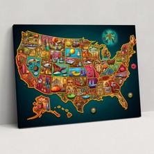 Painted Anarchy Renkli Amerika Birleşik Devletleri Haritası Duvar Tablosu - Amerika Birleşik Devletleri Haritası, Kanvas Tablo, Kanvas Tablo, Kültürel Semboller, 50X30