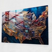 Painted Anarchy Amerika Birleşik Devletleri Haritası Cam Baskı - Amerika Birleşik Devletleri Haritası, Cam Sanatı, Ev Dekorasyonu, Fütüristik Cam Sanatı, 45X30