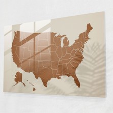 Painted Anarchy Amerika Haritası Cam Baskı - Minimalist Tasarım - Amerika Birleşik Devletleri Haritası, Cam Duvar Sanatı, Ince Tonlar, Şık, 45X30