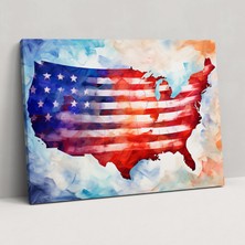 Painted Anarchy Dreamy Amerika Birleşik Devletleri Haritası Duvar Tablosu - Amerika Birleşik Devletleri Haritası, Duvar Dekorasyonu, Ev Dekorasyonu, Kanvas Tablo, 50X30