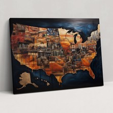 Painted Anarchy Gerçekçi Amerika Birleşik Devletleri Haritası Kanvas Tablo - Amerika Birleşik Devletleri Haritası, Ev Dekorasyonu, Sofistike, Karmaşık Detaylar, 50X30