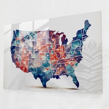 Painted Anarchy Geometrik Amerika Haritası Cam Baskı - Amerika Birleşik Devletleri Haritası, Duvar Süslemesi, Karmaşık Şekiller, Geometrik Tasarım, 45X30