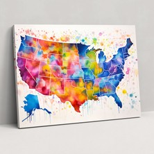 Painted Anarchy Amerika Birleşik Devletleri Haritası Kanvas Tablo - Amerika Birleşik Devletleri Haritası, Duvar Sanatı, Amerika Birleşik Devletleri Haritası, Kanvas Tablo, 50X30