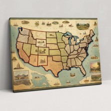 Painted Anarchy Vintage Amerika Birleşik Devletleri Haritası Duvar Sanatı - Amerika Birleşik Devletleri Haritası, Amerika Birleşik Devletleri Haritası, Duvar Dekorasyonu, Elegance, 50X30