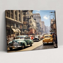 Painted Anarchy Seyahat Duvar Sanatı Dekoru - Retro Şehir Caddesi Kanvas - Seyahat, Seyahat, Retro Fotoğraf, Eski Model Arabalar, 50X30