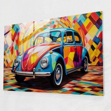 Volkswagen Beetle Cam Tablo - Volkswagen Beetle, Cam Baskı, Canlı Desenler, Cam Sanatı, 45X30