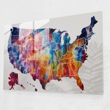 Painted Anarchy Empresyonist Amerika Birleşik Devletleri Cam Baskı - Amerika Birleşik Devletleri Haritası, Empresyonist Stil, Amerika Birleşik Devletleri Haritası, Cam Sanatı, 45X30