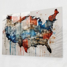 Painted Anarchy Amerika Haritası Cam Baskı - Soyut Kolaj - Amerika Birleşik Devletleri Haritası, Benzersiz Kompozisyon, Cam Sanatı, Ev Dekorasyonu, 45X30