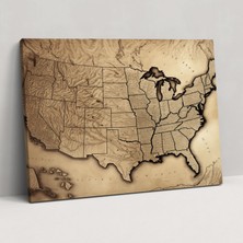 Painted Anarchy Antik Amerika Birleşik Devletleri Haritası Kanvas Tablo - Amerika Birleşik Devletleri Haritası, Karmaşık Detaylar, Antika Tasarım, Ev Dekorasyonu, 50X30
