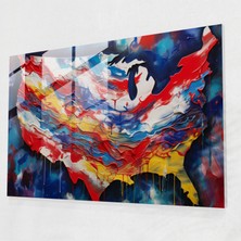 Painted Anarchy Soyut Amerika Birleşik Devletleri Haritası Cam Duvar Sanatı - Amerika Birleşik Devletleri Haritası, Cam Duvar Sanatı, Ev Dekorasyonu, Kalın Fırça Darbeleri, 45X30