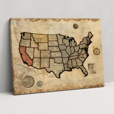 Painted Anarchy Vintage Amerika Birleşik Devletleri Haritası Kanvas Tablo - Amerika Birleşik Devletleri Haritası, Ev Dekorasyonu, Vintage Harita Kolajı, Tarihi Haritalar, 50X30