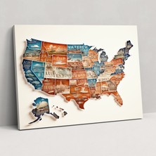 Painted Anarchy Amerika Birleşik Devletleri Haritası Duvar Sanatı - Amerika Birleşik Devletleri Haritası, Amerika Birleşik Devletleri Haritası, Sanatsal Yazı, Duvar Dekorasyonu, 50X30