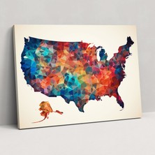Painted Anarchy Geometrik Amerika Birleşik Devletleri Haritası Duvar Dekorasyonu - Amerika Birleşik Devletleri Haritası, Amerika Birleşik Devletleri Haritası, Kanvas Tablo, Duvar Dekorasyonu, 50X30