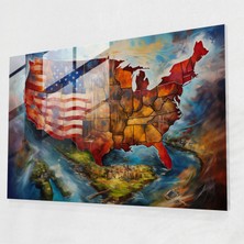 Painted Anarchy Amerika Birleşik Devletleri Haritası Cam Sanatı - Amerika Birleşik Devletleri Haritası, Hareket Duygusu, Duvar Dekorasyonu, Cam Duvar Sanatı, 45X30