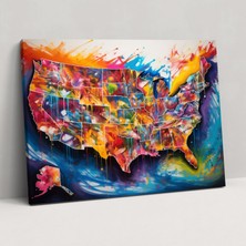 Painted Anarchy Amerika Birleşik Devletleri Haritası Kanvas Tablo - Amerika Birleşik Devletleri Haritası, Amerika Birleşik Devletleri Haritası, Kanvas Tablo, Büyüleyici, 50X30