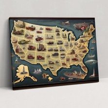 Painted Anarchy Nostaljik Amerika Birleşik Devletleri Haritası Duvar Süslemesi - Amerika Birleşik Devletleri Haritası, Retro Charm, Amerika Birleşik Devletleri Haritası, Duvar Süslemesi, 50X30