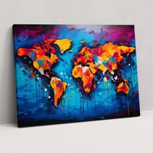 Painted Anarchy Çağdaş Dünya Haritası Kanvas Tablo - Dünya Haritası, Güçlü Çizgiler, Duvar Dekorasyonu, Cesur Renkler, 50X30