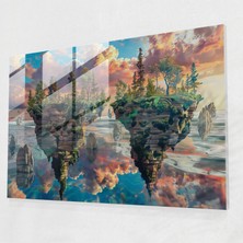 Painted Anarchy Sürrealizm Sanatı Cam Duvar Sanatı - Yüzen Adalarla Gerçeküstü Deniz Manzarası - Sürrealizm Sanatı, Ada Sanatı, Ev Dekorasyonu, Modern Sanat, 45X30