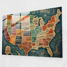 Painted Anarchy Retro Amerika Birleşik Devletleri Haritası Cam Baskı - Amerika Birleşik Devletleri Haritası, Duvar Süslemesi, Modern Sanat, Nostaljik Renkler, 45X30