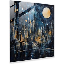 Painted Anarchy Gece Yarısı Soyut Cam Baskı - Gece Yarısı, Ayışığı, Ev Dekorasyonu, Cam Duvar Tablosu, 30X30