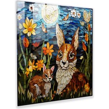 Painted Anarchy Vitray Çocuk Odası Baskı - Çocuk Odası, Cam Duvar Sanatı, Sevimli Hayvanlar, Narin Çiçekler, 30X30