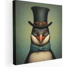 Painted Anarchy Penguen Kanvas Tablo - Silindir Şapkalı ve Tek Gözlü Kaprisli Penguen - Penguen, Penguen Kanvas Tablo, Penguen Duvar Dekorasyonu, Penguen Duvar Tablosu, 30X30