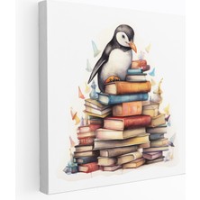 Painted Anarchy Penguen Kanvas Tablo - Kaprisli Kitap Aşığı - Penguen, Kaprisli Suluboya Illüstrasyon, Kanvas Tablo, Penguen, 30X30