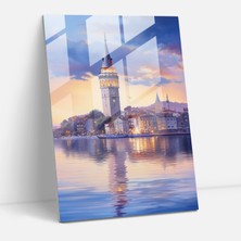 Huzurlu Galata Kulesi Cam Baskı - Galata Kulesi, Boğaz, Cam Sanatı, Ev Dekorasyonu, 30X45