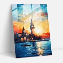 Galata Kulesi Cam Duvar Sanatı - Galata Kulesi, Cam Baskı, Gün Batımı, Galata Kulesi, 30X45