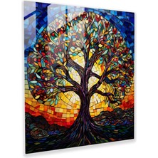 Painted Anarchy Hayat Ağacı Vitray Baskı - Hayat Ağacı, Cam Duvar Sanatı, Modern Sanat, Duvar Dekorasyonu, 30X30