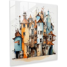 Painted Anarchy Mimari Cazibeli Cam Baskı - Köy, Ilginç Binalar, Soyut Mimari Taslak, Büyüleyici, 30X30