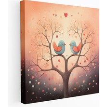 Painted Anarchy Romantik Muhabbet Kuşları Kanvas Tablo - Romantik, Yüzen Kalpler, Duvar Sanatı, Kaprisli Illüstrasyon, 30X30