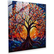 Painted Anarchy Vitray Mozaik Hayat Ağacı Cam Baskı - Hayat Ağacı, Karmaşık Desenler, Vitray Mozaik, Modern Sanat, 30X30