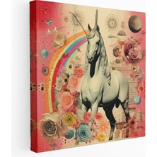 Painted Anarchy Tek Boynuzlu At Kanvas Tablo - Vintage Esintili Dijital Kolaj Duvar Sanatı - Tek Boynuzlu At, Vintage Esintili, Nostalji, Kanvas Tablo, 30X30