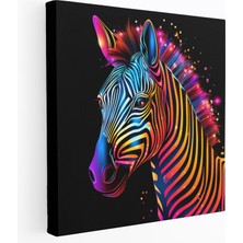 Painted Anarchy Zebra Duvar Tablosu - Neon Parıltılı Kanvas Tablo - Zebra, Soyut, Dijital Sanat, Zebra, 30X30