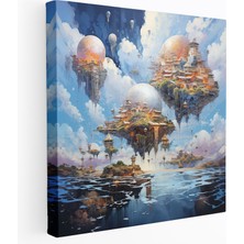 Painted Anarchy Yüzen Köy Kanvas Tablo - Köy, Ev Dekorasyonu, Duvar Dekorasyonu, 30X30